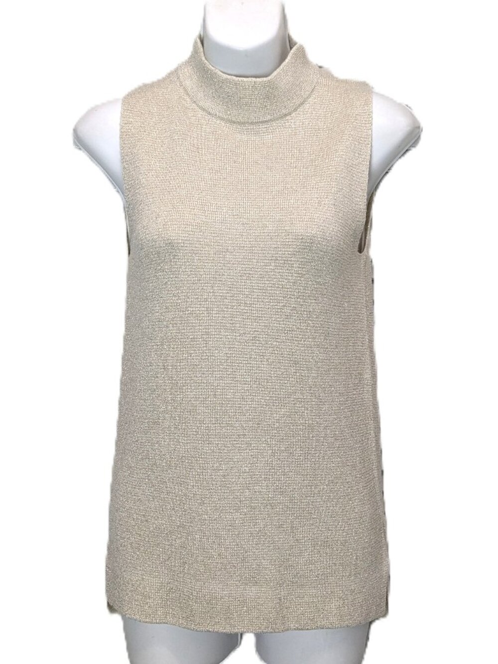 Banana Republic Mock Neck Sleeveless Tunic Sweater Womens XS Ivory Gold metallic